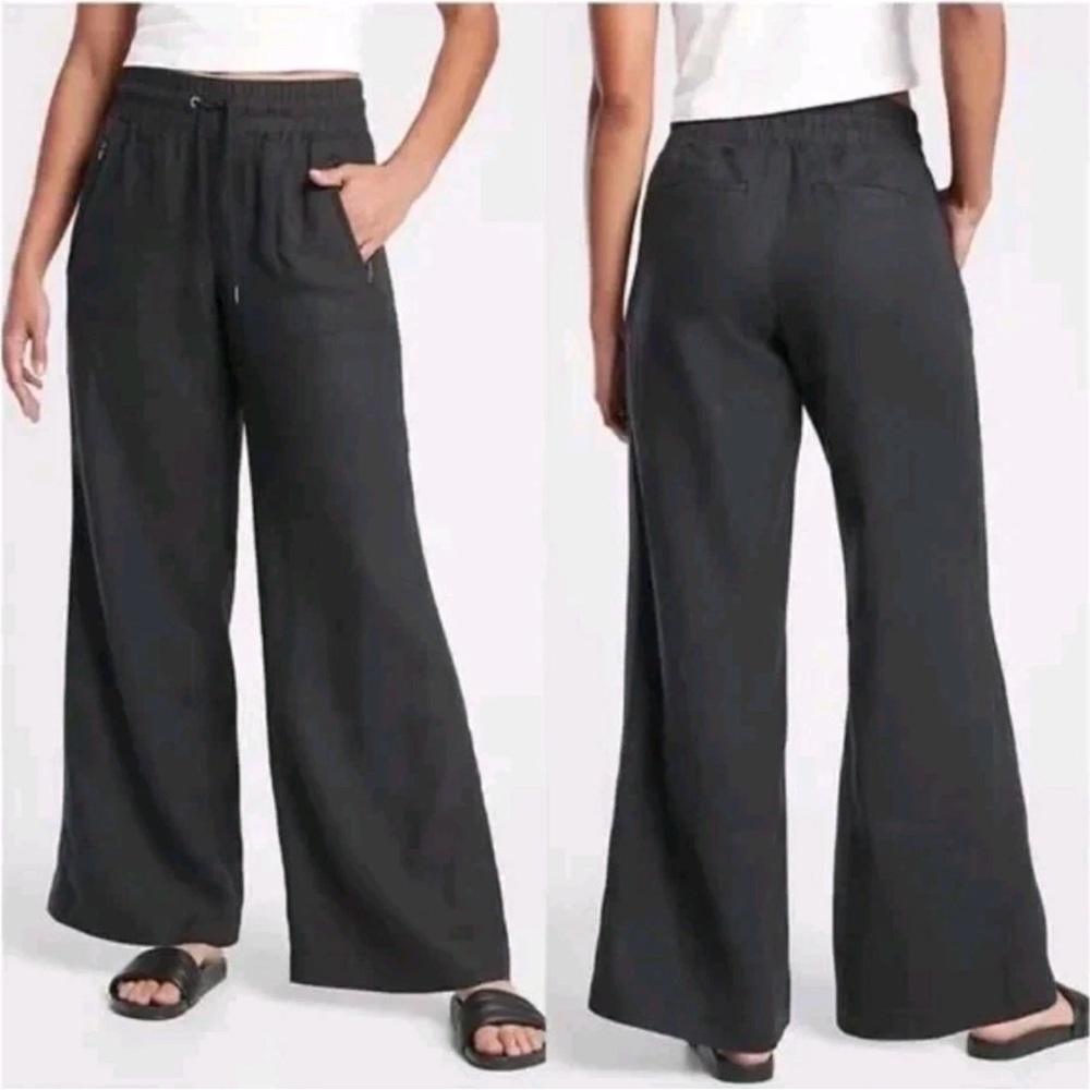 Athleta Women’s Linen Black Pants with Zipper Pockets